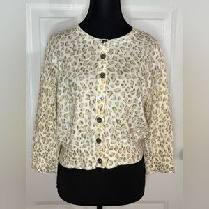 GAP Cream & Tan 15% Cashmere Animal Print Button Cardigan NWT size Large